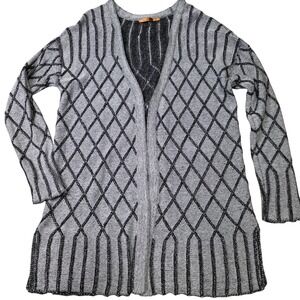 Belldini Women's Geometric Diamond Knit Cardigan Sweater Long Slv Gray Black L